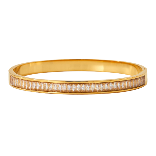 Bratara de dama tip Bangle fixa, model cristale cu efect de Sapphire, pietre zirconiu, otel inoxidabil, inchidere cu magnet, placat cu aur 18K, Tessero, auriu si alb [1]
