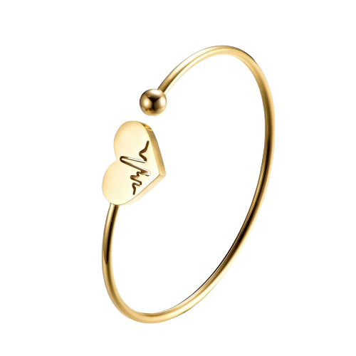 Bratara de dama tip Bangle flexibila, model electrocardiograma, inimioara cu puls, placata cu aur 18K, otel inoxidabil, auriu [1]