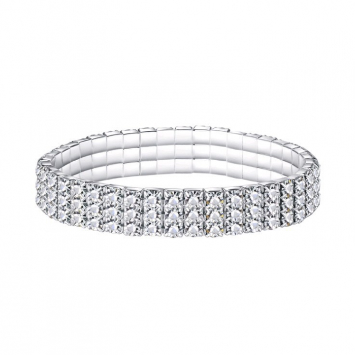 Bratara de dama tip Tennis cu trei randuri, strasuri din pietre zirconiu, placat cu aur 18K, Tessero, argintiu [1]