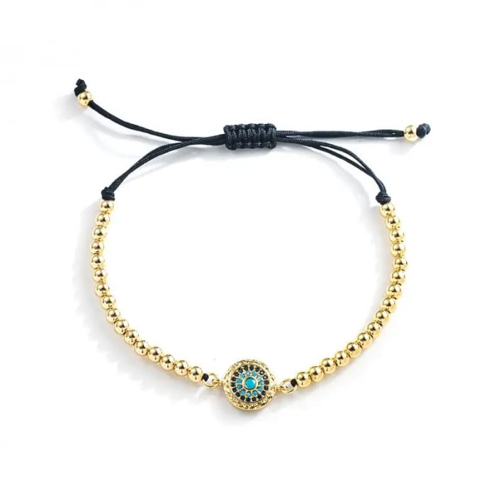 Bratara de mana luxury cu bilute placate cu aur 18K, charm model Evil Eye, marime reglabila, unisex, Tessero, auriu [1]