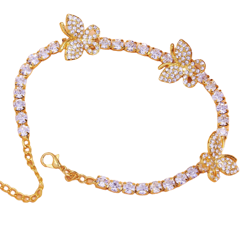 Bratara de picior model Tennis cu fluturasi, pietre zirconiu alb, placat cu aur 18K, auriu [1]