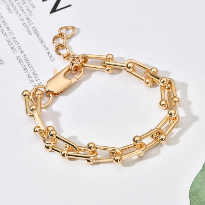 Bratara din lant, reglabila, placata cu aur 18K, prindere lobster, auriu [1]