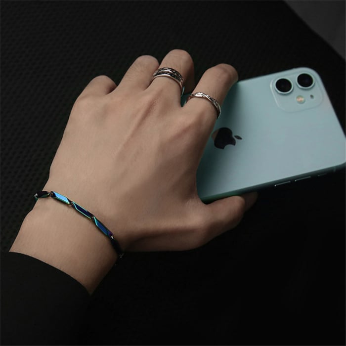Bratara din otel inoxidabil cu efect de curcubeu, model tip lant, culoare rainbow, Tessero, 17+5 cm, unisex, multicolor [2]