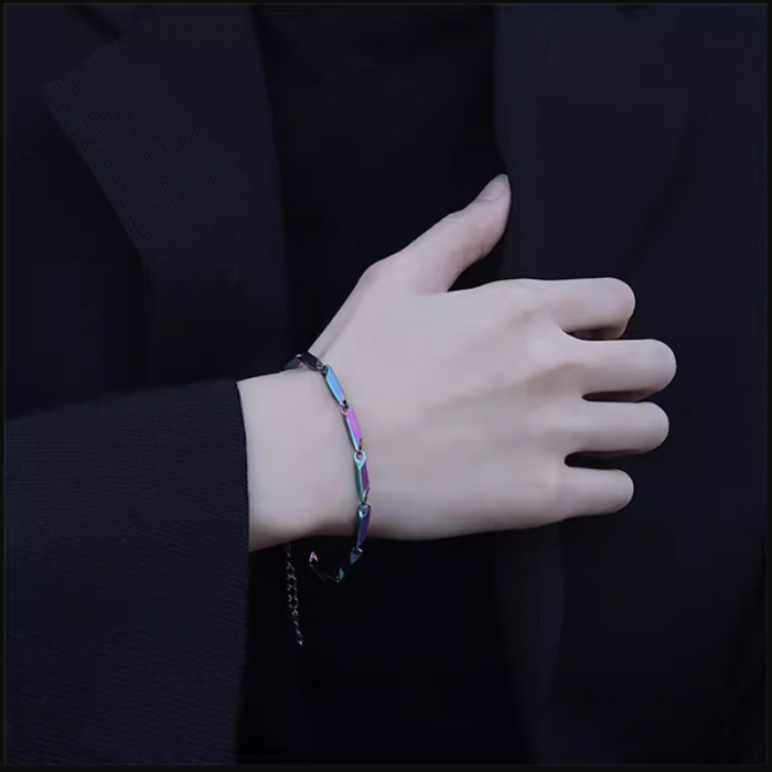 Bratara din otel inoxidabil cu efect de curcubeu, model tip lant, culoare rainbow, Tessero, 17+5 cm, unisex, multicolor [1]