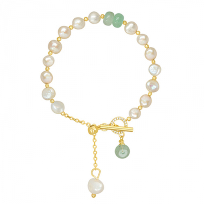 Bratara din perle naturale si cristal de jad, placat cu aur 18K, auriu [4]