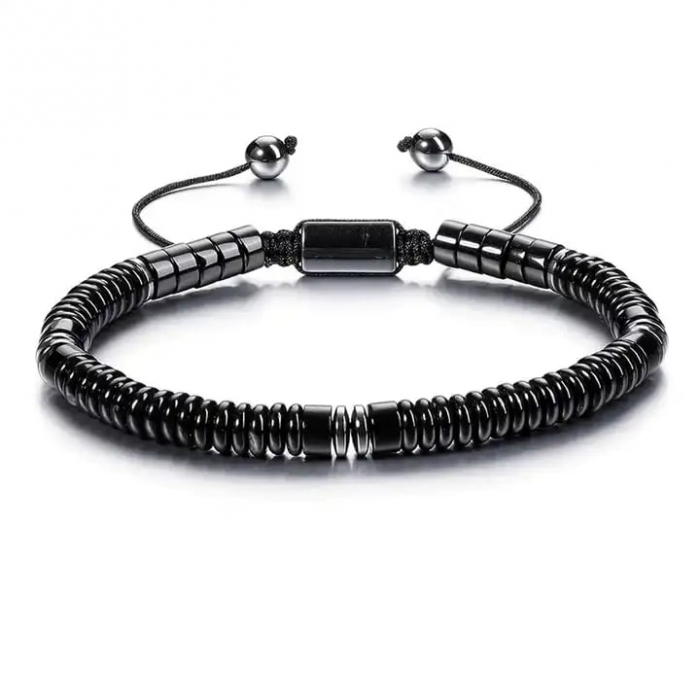 Bratara din pietre semipretioase, tiger eye si hematit, pietre cu efect vindecator si stare de bine, marime reglabila pe snur, realizat manual, Tessero, negru [1]