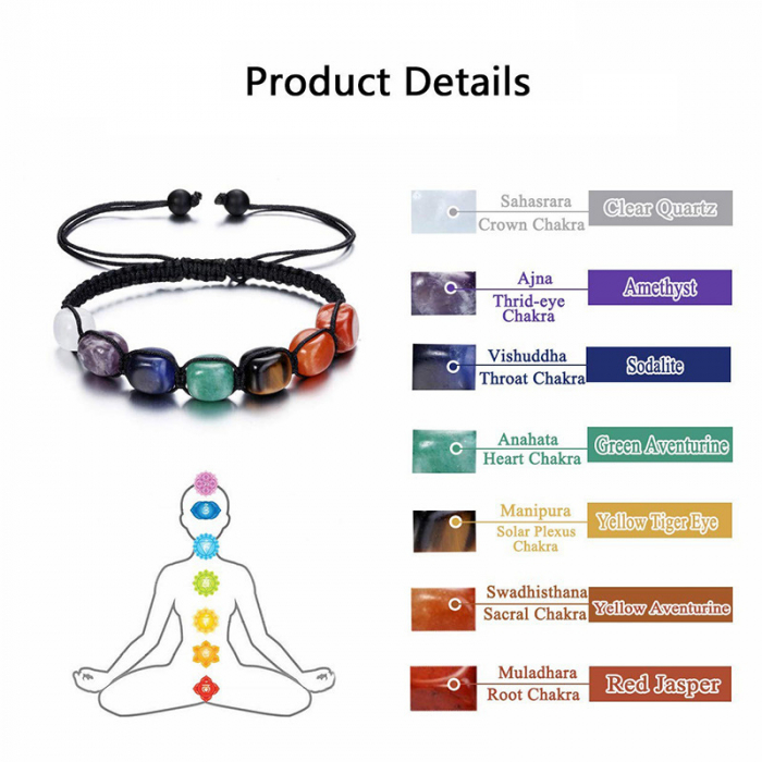 Bratara energetica 7 Chakre din pietre semipretioase pentru vindecare si stare de bine, marime reglabil pe snur, realizata manual, negru, unisex, Tessero [2]