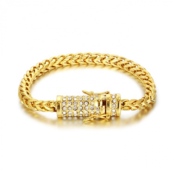 Bratara Franco chain din otel inoxidabil, placat cu aur 18K, pietre zirconiu alb, 20 cm, auriu [3]