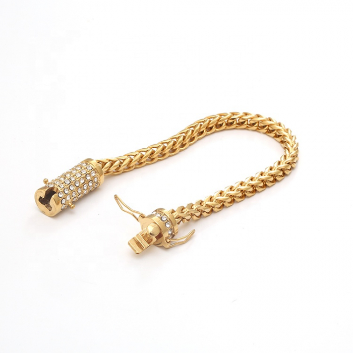 Bratara Franco chain din otel inoxidabil, placat cu aur 18K, pietre zirconiu alb, 20 cm, auriu [2]