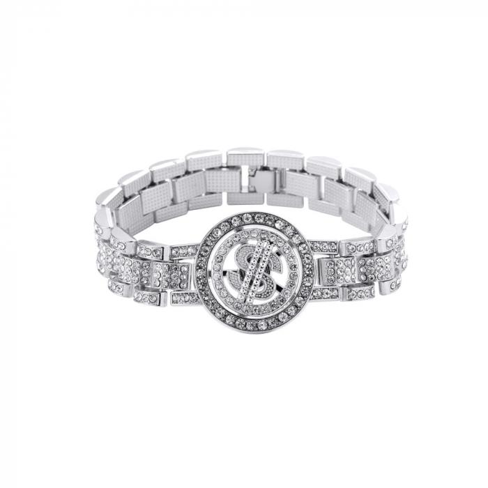 Bratara Hip Hop cu cap de leu, inchidere lobster, placat cu aur 18K, inchidere clips, Tessero, argintiu [2]