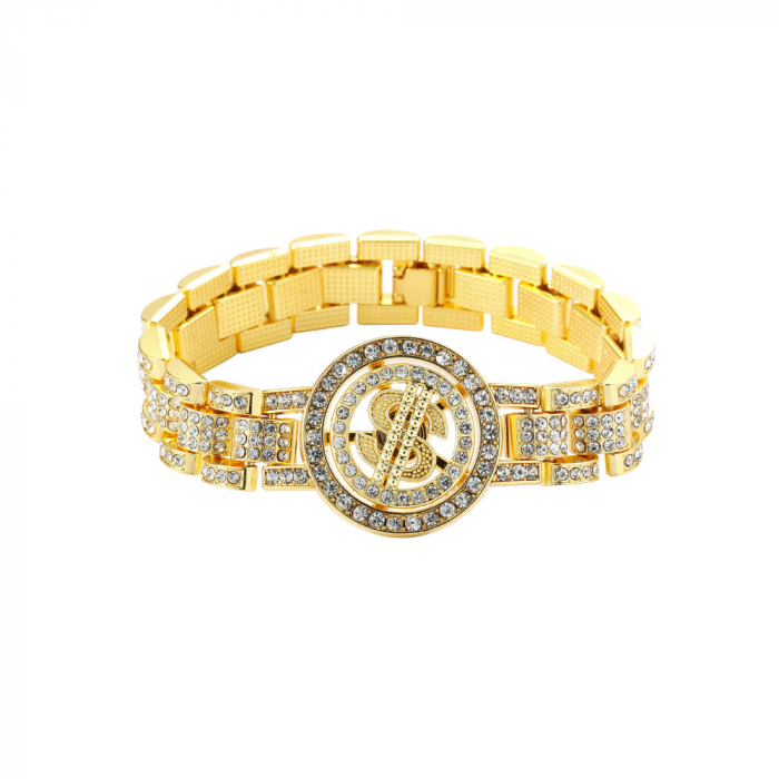 Bratara Hip Hop cu cap de leu, inchidere lobster, placat cu aur 18K, inchidere clips, Tessero, auriu [2]