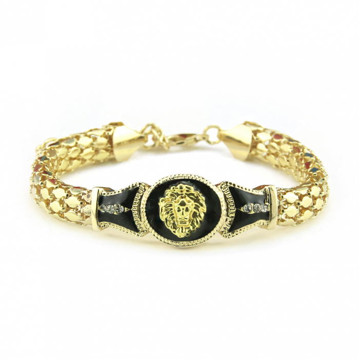 Bratara Hip Hop cu cap de leu, inchidere lobster, placat cu aur 18K, Tessero, auriu [1]