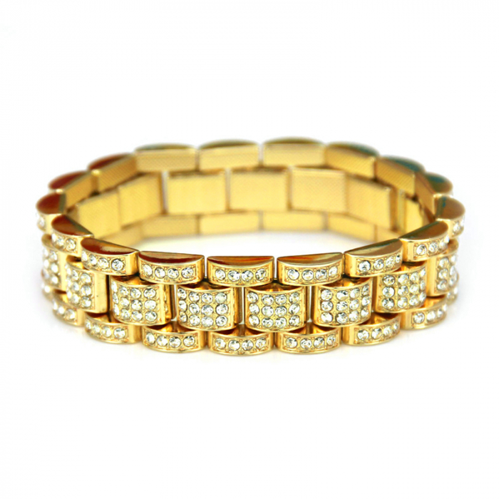 Bratara iced out, pietre din zirconiu, placat cu aur 18K, 20 cm, auriu [1]