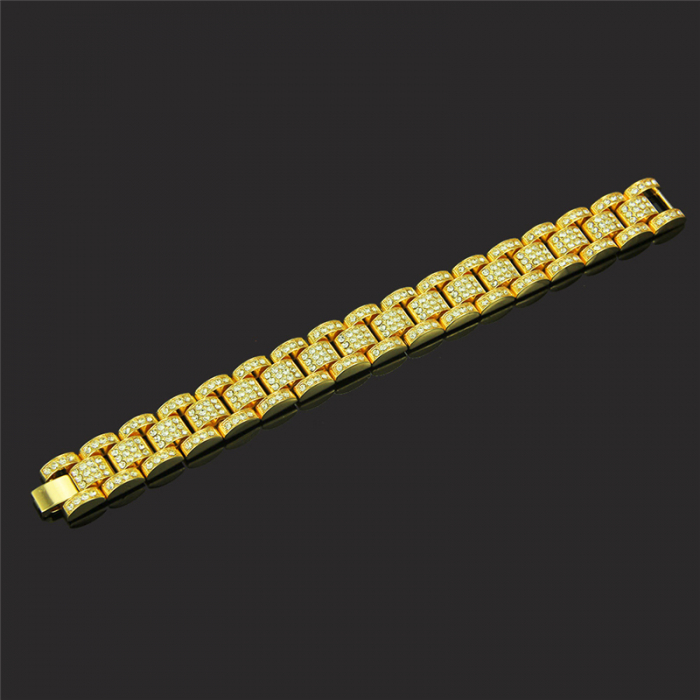 Bratara iced out, pietre din zirconiu, placat cu aur 18K, 20 cm, auriu [2]