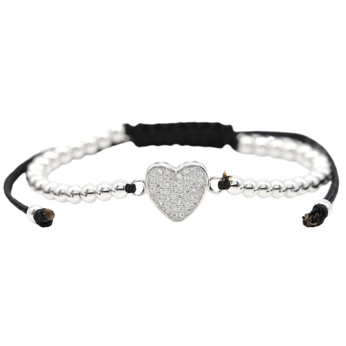 Bratara luxury cu charm in forma de inima, placata cu aur 24K, pietre zirconiu, tip snur, marime reglabila, argintiu [1]