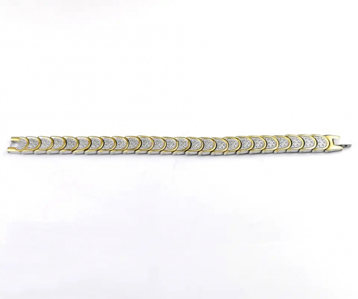 Bratara magnetica si terapeutica pentru o stare de bine si protectie, antidepresie, model tip solzi, otel inoxdaibil, placata cu aur 18K, Tessero, argintiu si auriu [2]