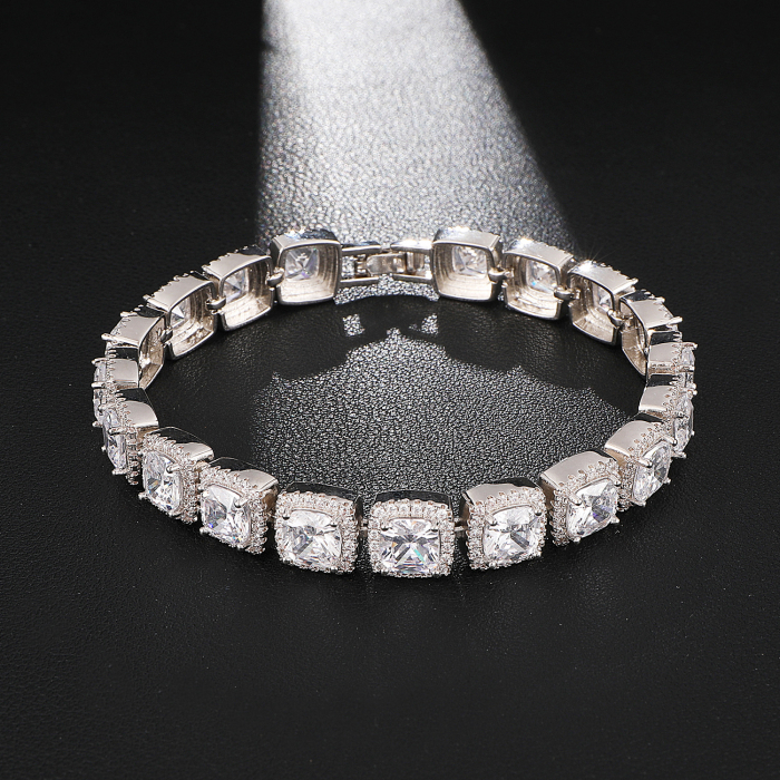 Bratara model Cuban Diamond luxury, 12mm, placat cu aur 18K, pietre zirconiu, argintiu [1]