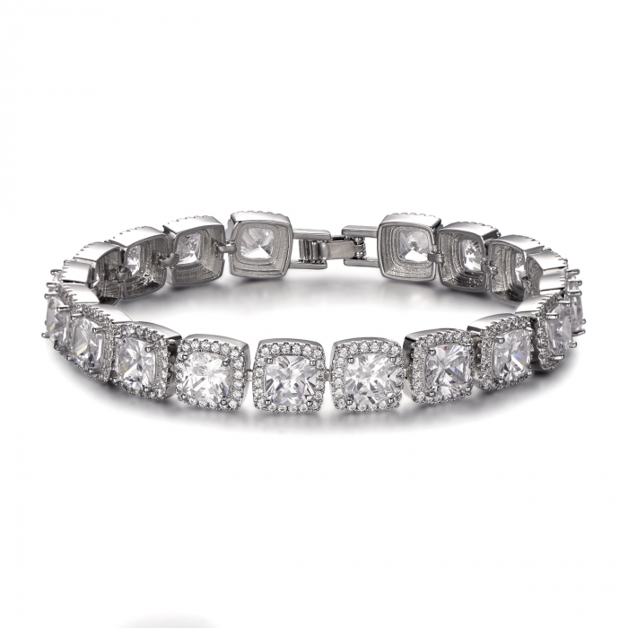 Bratara model Cuban Diamond luxury, 12mm, placat cu aur 18K, pietre zirconiu, argintiu [2]