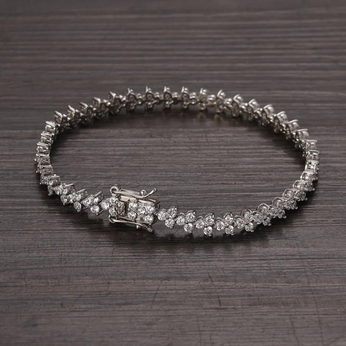 Bratara model tip Tennis de dama, pietre zirconiu in forma de inima, prindere catarama cu siguranta, otel inoxidabil placat cu aur 18K, 18 cm, Tessero, argintiu [2]