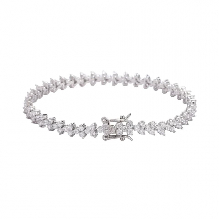 Bratara model tip Tennis de dama, pietre zirconiu in forma de inima, prindere catarama cu siguranta, otel inoxidabil placat cu aur 18K, 18 cm, Tessero, argintiu [3]