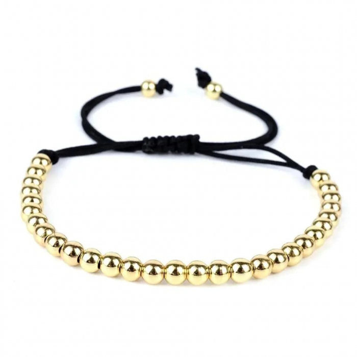 Bratara realizata manual din bilute si snur, model stil macrame, marime reglabila, unisex, placata cu aur 18K, auriu [1]