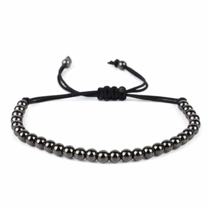 Bratara realizata manual din bilute si snur, model stil macrame, marime reglabila, unisex, placata cu aur 18K, negru [2]