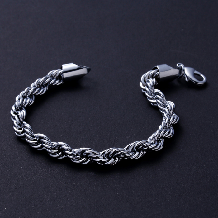 Bratara Rope din lant masiv, otel inoxidabil, 21 cm, argintiu [4]