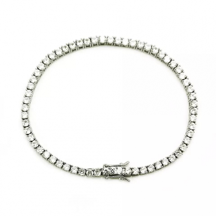 Bratara Tennis cu pietre zirconiu, placat cu aur 18K, inchidere cu catarama, 3 mm, 18 cm, unisex, Tessero, argintiu [2]