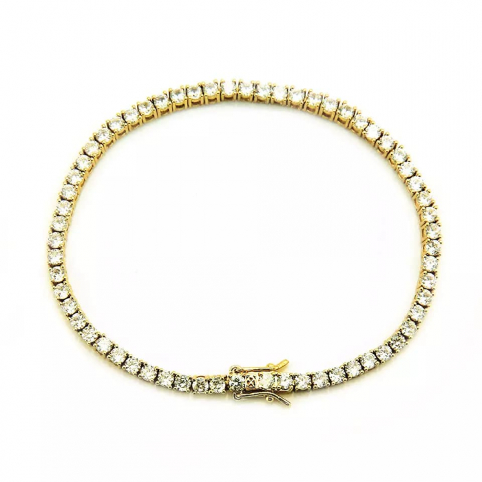 Bratara Tennis cu pietre zirconiu, placat cu aur 18K, inchidere cu catarama, 3 mm, 18 cm, unisex, Tessero, auriu [2]