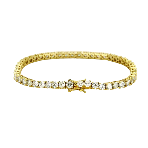 Bratara Tennis cu pietre zirconiu, placat cu aur 18K, inchidere cu catarama, 3 mm, 18 cm, unisex, Tessero, auriu [1]