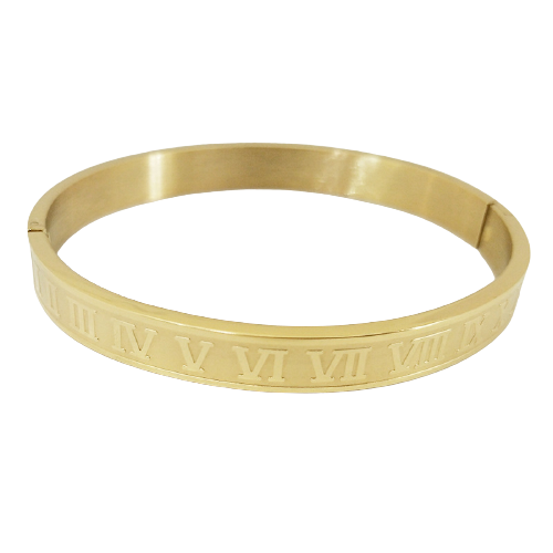 Bratara tip bangle cu cifre romane din otel inoxidabil, placat cu aur 18k, unisex, 18 cm, auriu [2]