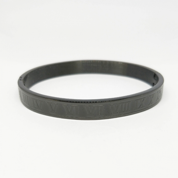 Bratara tip bangle cu cifre romane din otel inoxidabil, placat cu aur 18k, unisex, 18 cm, negru [3]
