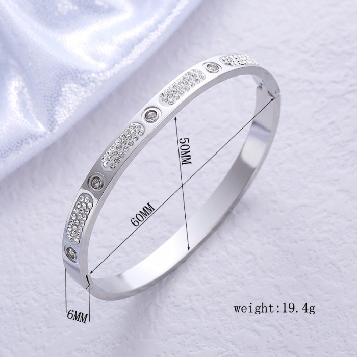 Bratara tip Bangle fixa cu strasuri din pietre zirconiu, otel inoxidabil, prindere cu magnet, placata cu aur 18K, Tessero, argintiu [1]