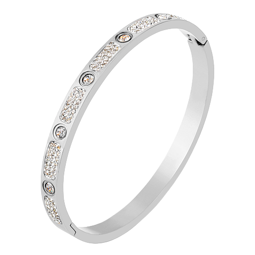 Bratara tip Bangle fixa cu strasuri din pietre zirconiu, otel inoxidabil, prindere cu magnet, placata cu aur 18K, Tessero, argintiu [2]