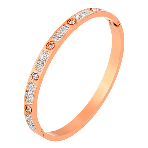 Bratara tip Bangle fixa cu strasuri din pietre zirconiu, otel inoxidabil, prindere cu magnet, placata cu aur 18K, Tessero, rose gold [1]