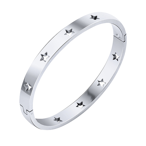 Bratara tip bangle fixa, decupaj in forma de stelute, otel inoxidabil, placat cu aur 18K, argintiu [2]