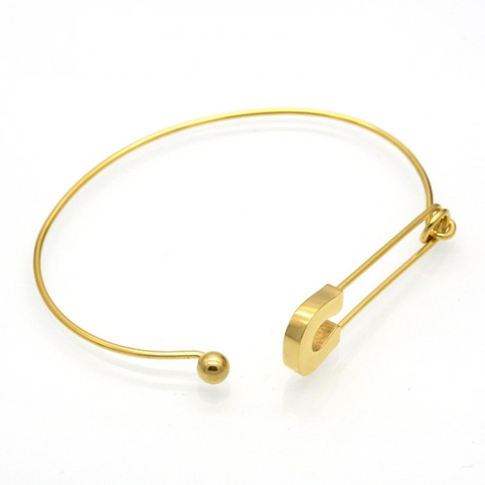 Bratara tip bangle, model ac de singuranta, placat cu aur 18K, otel inoxidabil, auriu [3]