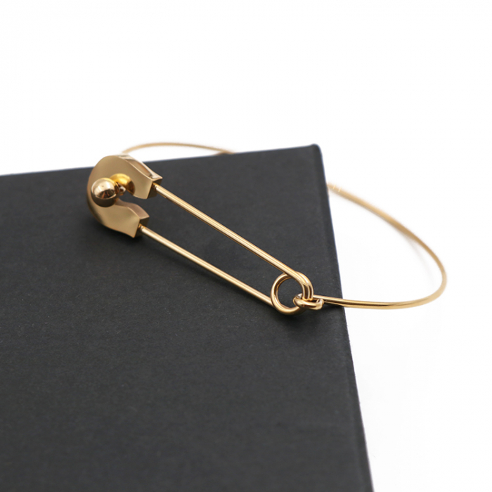 Bratara tip bangle, model ac de singuranta, placat cu aur 18K, otel inoxidabil, auriu [2]