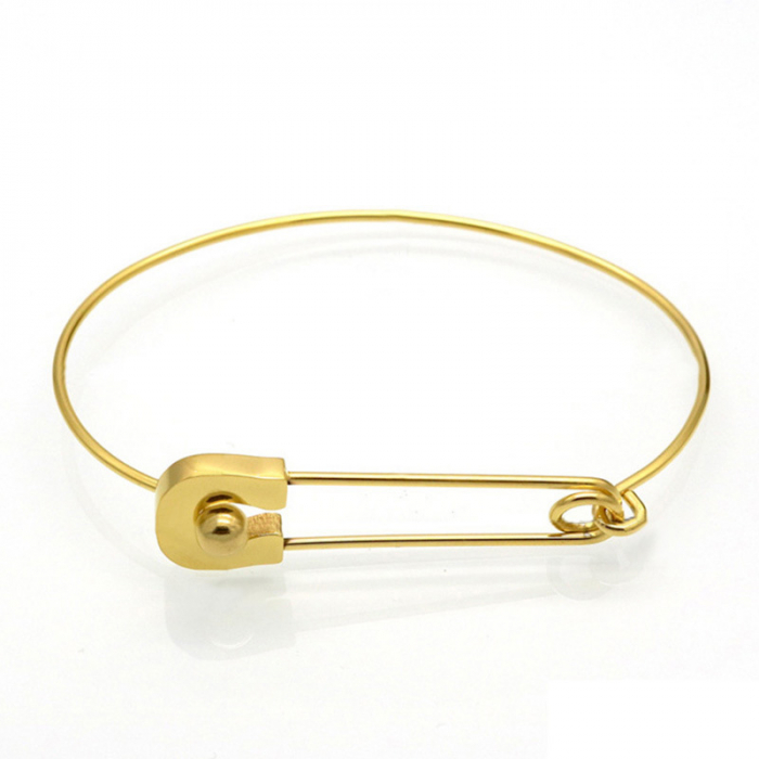 Bratara tip bangle, model ac de singuranta, placat cu aur 18K, otel inoxidabil, auriu [4]