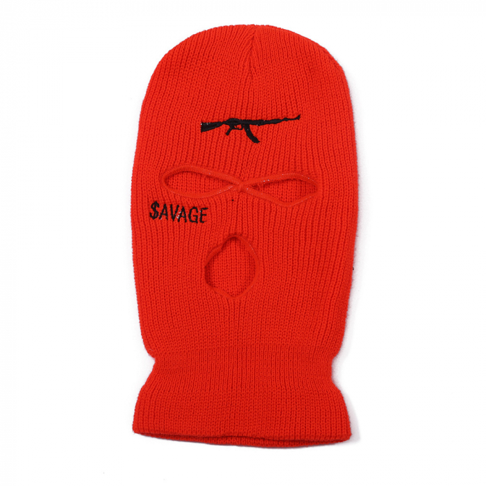Cagula Hip hop tip Balaclava unisex, brodat cu model cu AK47, Savage, marime universala, trei gauri, Tessero, portocaliu [1]
