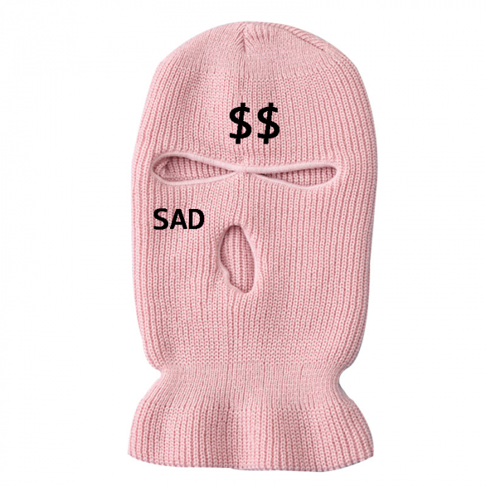 Cagula Hip hop tip Balaclava unisex, brodat cu model SAD si semn dolar, marime universala, trei gauri, Tessero, roz [1]