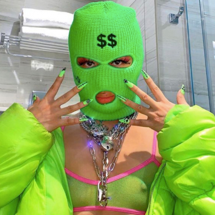 Cagula Hip hop tip Balaclava unisex, brodat cu model SAD si semn dolar, marime universala, trei gauri, Tessero, verde [1]