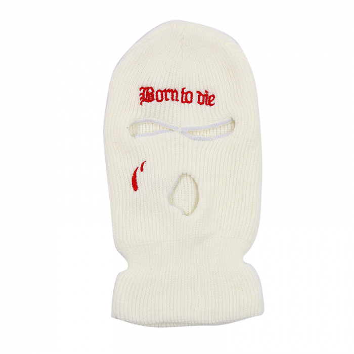 Cagula Hip hop tip Balaclava unisex, model brodat Born to Die, marime universala, trei gauri, Tessero, alb [1]