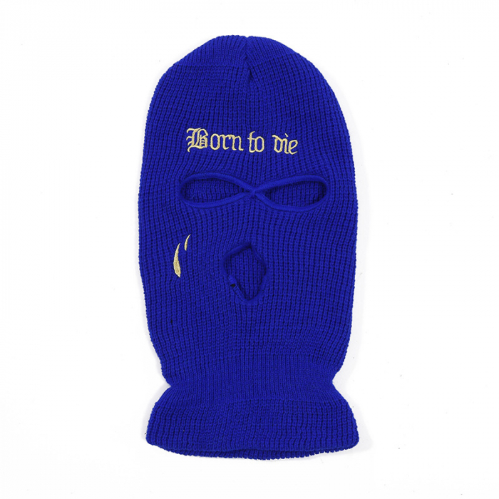 Cagula Hip hop tip Balaclava unisex, model brodat Born to Die, marime universala, trei gauri, Tessero, albastru [1]