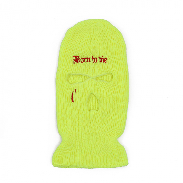 Cagula Hip hop tip Balaclava unisex, model brodat Born to Die, marime universala, trei gauri, Tessero, galben [1]