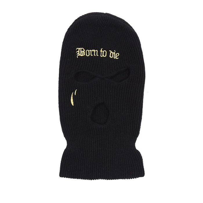 Cagula Hip hop tip Balaclava unisex, model brodat Born to Die, marime universala, trei gauri, Tessero, negru [1]