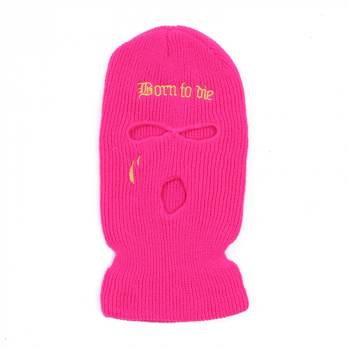 Cagula Hip hop tip Balaclava unisex, model brodat Born to Die, marime universala, trei gauri, Tessero, roz [1]