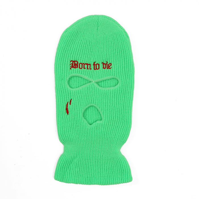 Cagula Hip hop tip Balaclava unisex, model brodat Born to Die, marime universala, trei gauri, Tessero, verde [1]