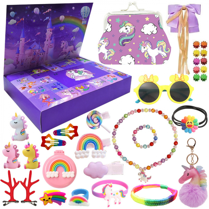 Calendar Advent cu tematica de Craciun, accesorii Fashion pentru fetite, ochelari de soare, bijuterii, accesorii par, breloc, Tessero [1]