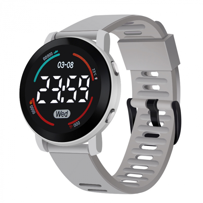 Ceas de mana rotund digital, mecanism quartz, curea silicon, unisex, Tessero, gri [1]